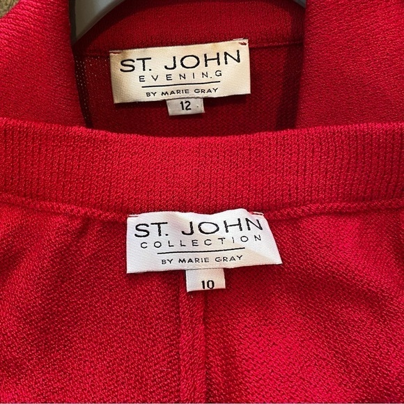 ST. JOHN Women Red 2-Piece Rhinestone Buttons Wool Jacket Pants Size 10/12 - Picture 8 of 12